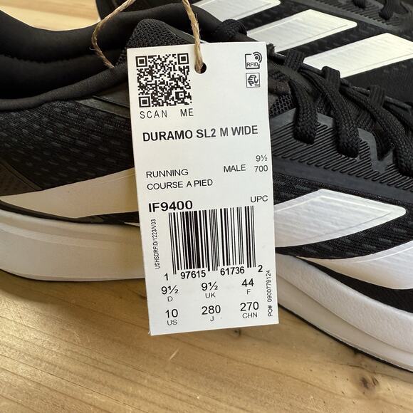 Adidas Duramo SL2 Running shoes Mens 10 WIDE IH8218 Core Black Cloud White NEW